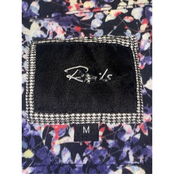 Rails Women’s Cap Sleeve Button Front Blouse Medium Purple Abstract Floral Print - Picture 3 of 4